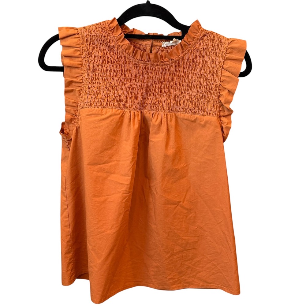 THML Smocked Top Womens Orange Ruffle Trim Boho Cottagecore WCT1286-ST Small